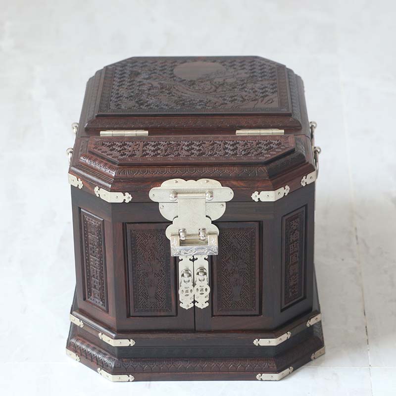 首饰盒实木丹凤朝阳多层榫卯