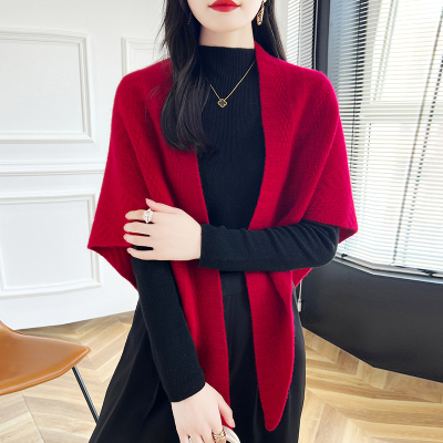 高端100纯羊毛披肩女秋冬减龄宽松外穿围巾斗篷旗袍外搭开衫外套