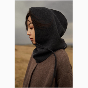秋冬加厚针织羊毛护耳脖套连帽围巾100%羊绒帽子围脖一体男女通用
