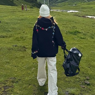 创意花卉刺绣连帽卫衣男女2025秋冬季 XKSHUO美式 潮牌重磅宽松上衣