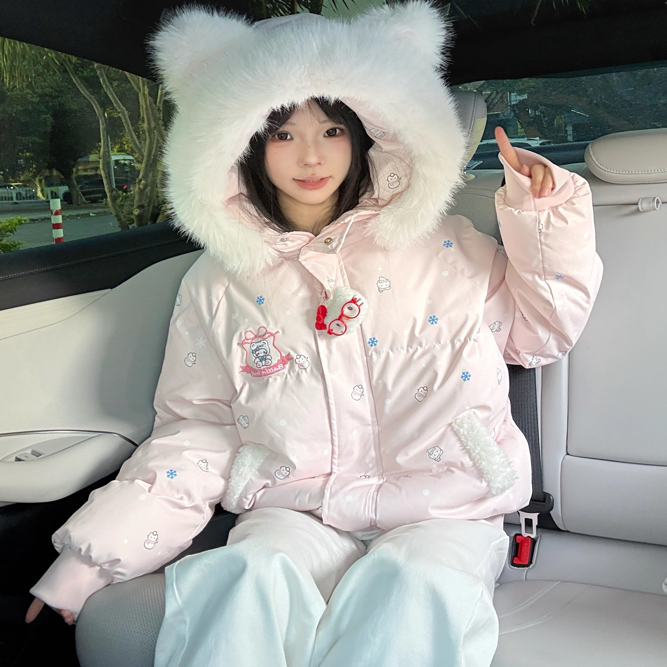 做梦特长生原创满印卡通毛领棉服