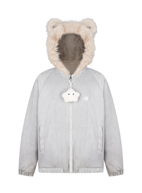 FOCK原创毛绒立耳麂皮绒连帽棉衣外套女男情侣冬季重磅保暖上衣潮