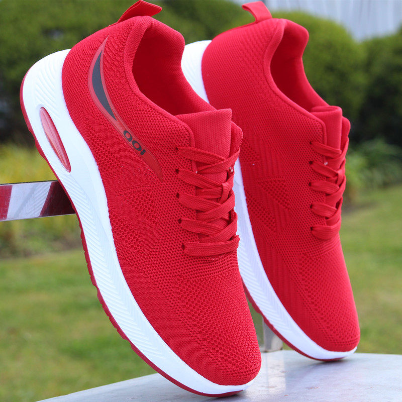 红色鞋闰月鞋春季新款网面透气轻便休闲鞋防滑耐磨耐脏男鞋健步鞋