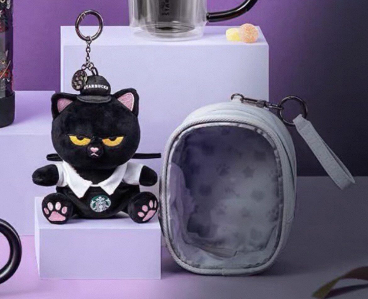 台湾星巴克万圣节黑猫精灵系列可爱小黑猫挂件配收纳包