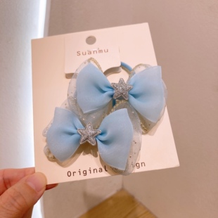 新款蓝纱蝴蝶结儿童发圈可爱星星皮筋不伤发公主头绳韩版发饰