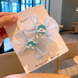 木马天空儿童发饰蓝纱蝴蝶结公主头花小女孩头绳不伤发皮筋发圈