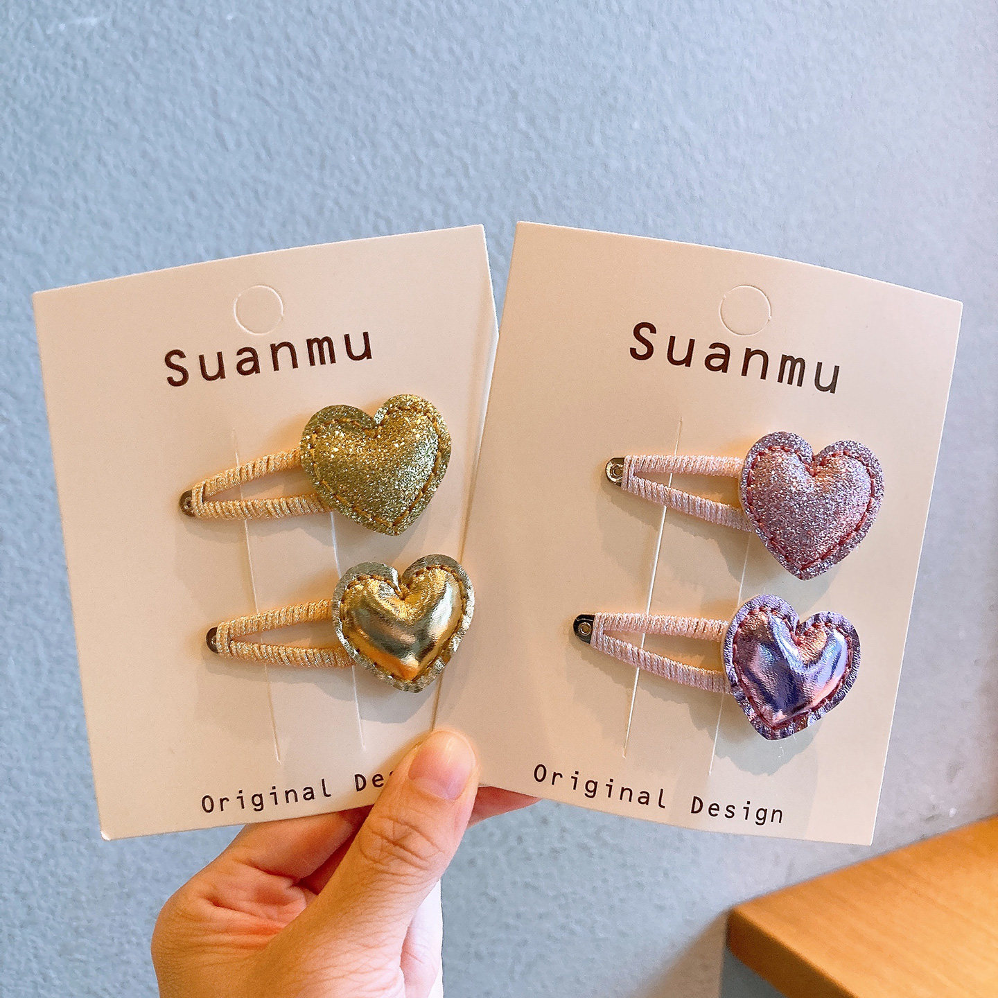 韩版甜酷爱心发夹女童闪亮皮质刘海夹宝宝碎发边夹儿童发饰