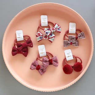 新年10根小号蝴蝶结宝宝皮筋毛球女童发绳头绳儿童头饰发饰发圈