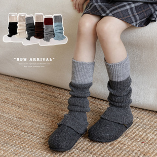 女童堆堆袜套秋冬针织羊毛加厚保暖撞色拼接毛线小腿腿套