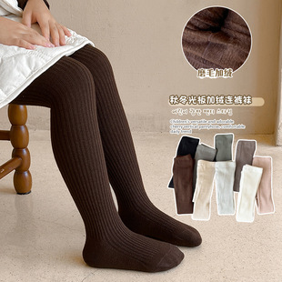 婴幼儿宝宝秋冬薄绒细竖条纹磨毛打底裤大弹力加厚百搭连裤袜