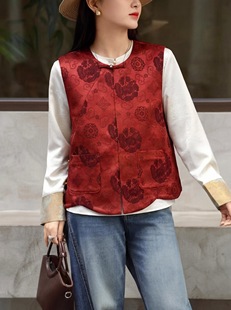 真丝丝毛马甲背心真丝拼接上衣衬衫新中式国风提花衬衫上衣
