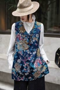 2026春季新款新中式国风复古盘扣设计感小众人造丝金线提花上衣