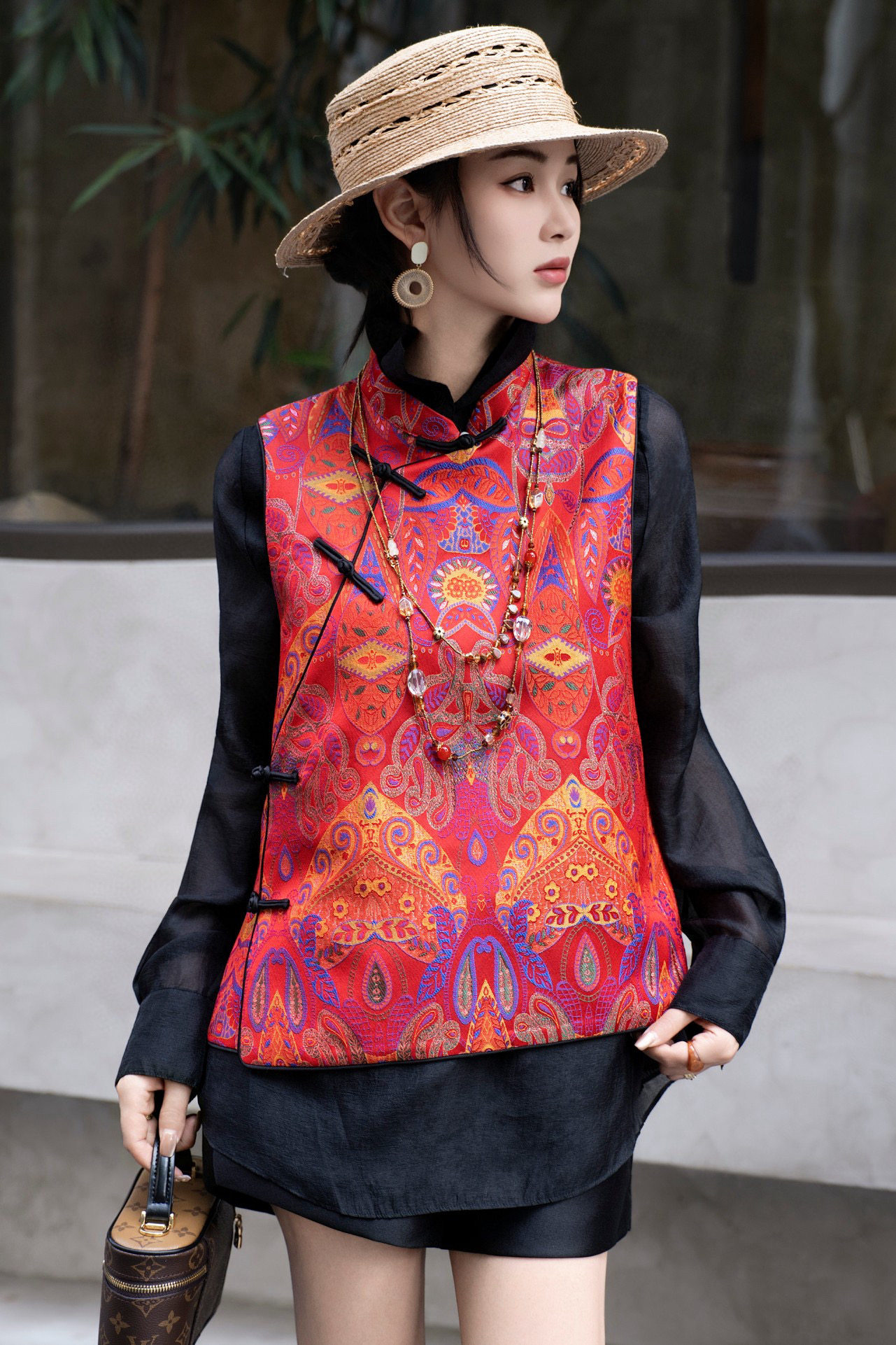 2026春款新中式国风真丝混纺斜襟撞色盘扣立领坎肩马夹,女装/女士精品,上衣,淘宝优惠券,粉丝福利购,淘宝优惠卷