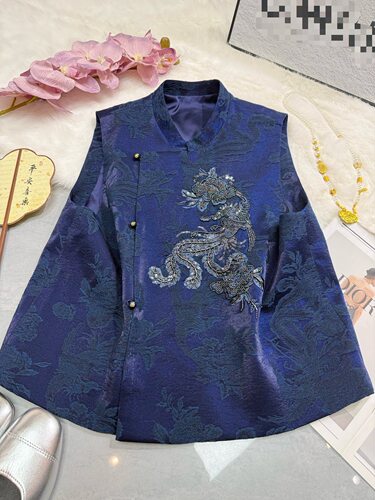 真丝油丝马甲重工法绣订珠新款新中式国风高级感气质百搭款上衣女