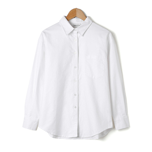 女生简约显瘦落肩上衣外套 百搭宽松款 牛津纺女士长袖 纯棉白蓝衬衫