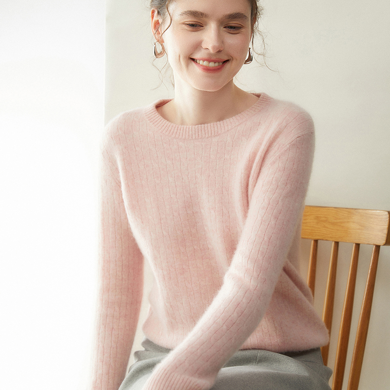 圆领加厚羊绒衫女秋冬纯色套头针织羊毛打底衫内搭保暖麻花毛衣女