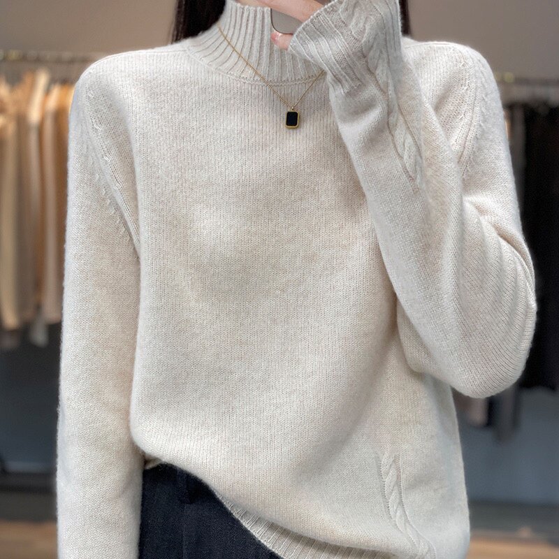 七针加厚半高领纯羊毛女士半高领