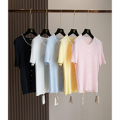 优雅 含27%桑蚕丝 进口金葱绢丝珍珠领单排扣短袖 法式 针织开衫 夏