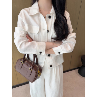 长袖 100%亚麻短款 外套 阔腿长裤 文艺小资范 休闲套装 自带松驰感