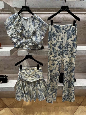 24春夏SD法式植物花卉印花荷叶边衬衫上衣半身裙长裤SFPTO00688