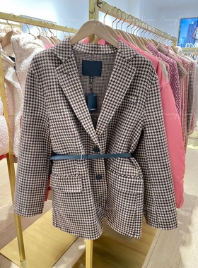 23新款MJ法式小香风廓形宽松千鸟格美拉德毛呢外套MFPOU00890