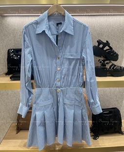 23春夏mj*法式通勤百褶高腰长袖衬衫领连衣裙宋祖儿同款