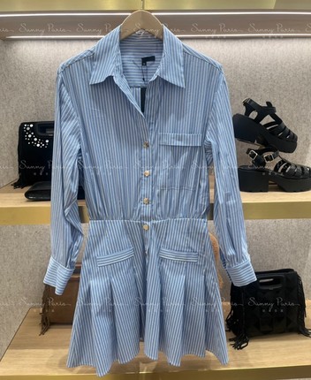 23春夏MJ法式通勤百褶高腰长袖衬衫领连衣裙宋祖儿同款MFPRO02805