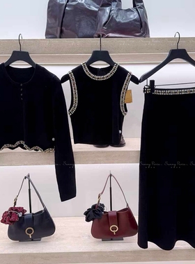 24秋冬S@NDRO法式甜美闪闪波浪钻磨毛针织衫上衣+半裙SFPCA01131