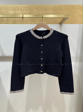 24秋冬Mj*法式小香风钻饰设计感长袖针织衫外套上衣