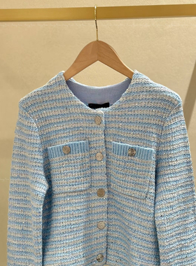 25春夏新款Mj*法式时尚小香风金属扣闪线针织衫短外套上衣