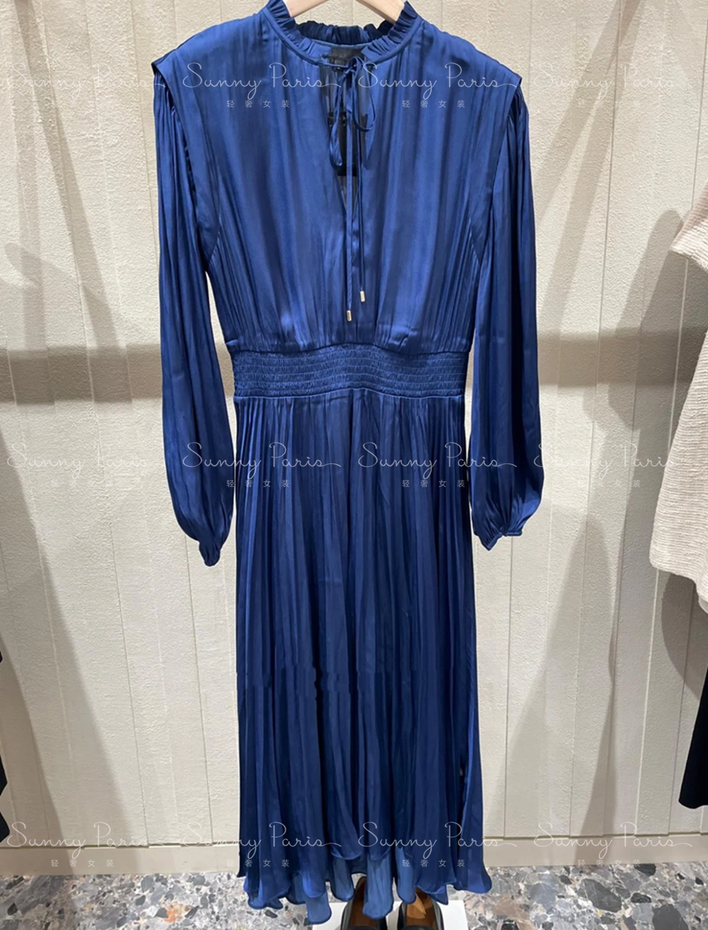 23秋冬M@JE法式时尚垂坠感长袖绑带松紧腰褶皱长连衣裙MFPRO03265