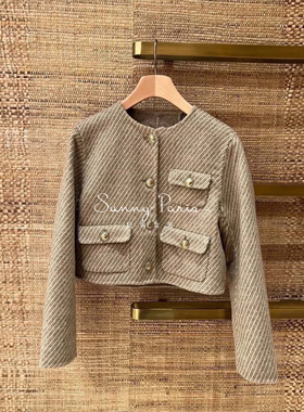 2025秋冬新款~SD~法式羊毛混纺小香风斜纹圆领短外套上衣