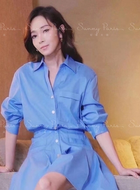 23秋冬新款MJ法式通勤长袖衬衫百褶高腰连衣裙MFPRO03059