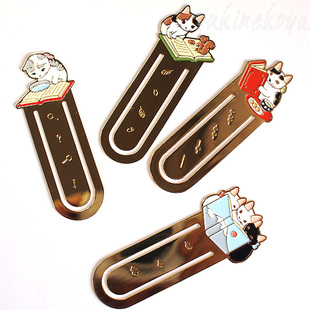 现货特价进口日本pottering cat可爱猫咪小猫看书金属书签