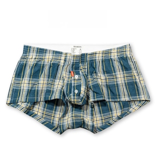 男士 纽扣U凸阿罗裤 平角内裤 格子家居短裤 梭织全棉薄款 SEOBEAN