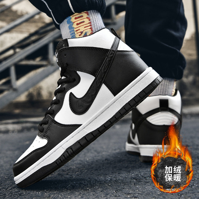 冬季加绒空军一号青少年运动篮球板鞋莆田aj男鞋SB高帮女黑白熊猫