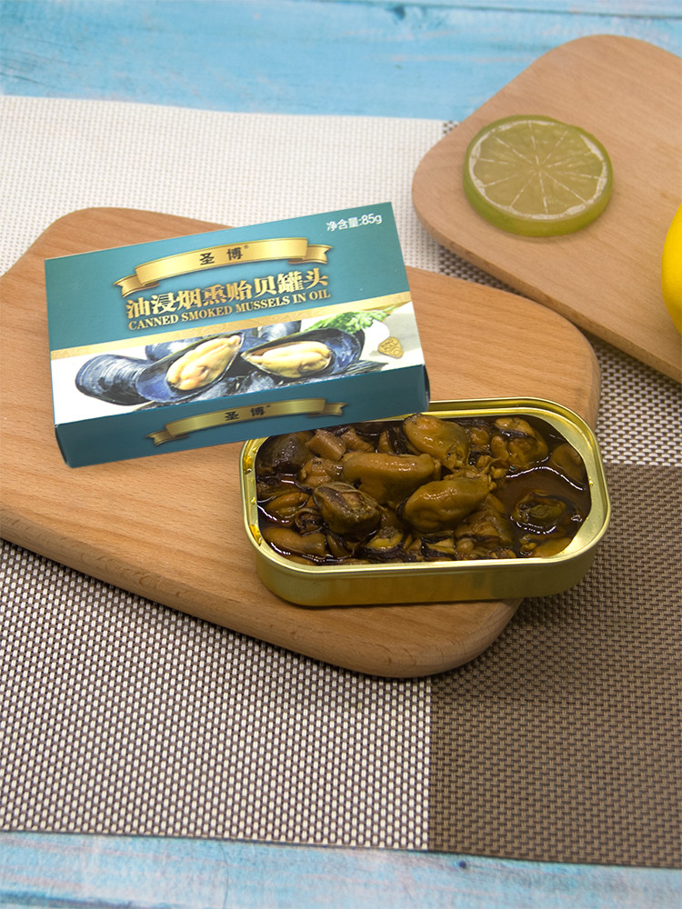 Smoked mussels in 85-gram cans for export, ready-to-eat mussels and mussels in seafood cans, mussels and shellfish snacks thumbnail 4