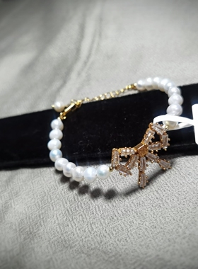 品牌精选天然淡水珍珠水晶蝴蝶结珠光美手工编织项链颈链手链手串