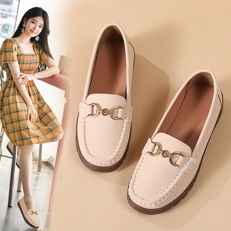 真皮软底妈妈鞋中老年舒适不累脚春秋款单鞋女一脚蹬平底防滑单鞋,女鞋,浅口单鞋,淘宝优惠券,粉丝福利购,淘宝优惠卷