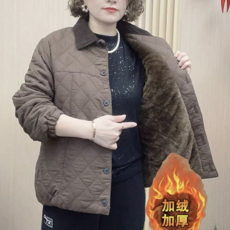 加棉外套春秋外套2025新款短款洋气减龄菱形格叠穿翻领妈妈装
