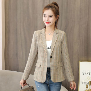 格子小西装短款外套女春秋韩版百搭新款洋气西服修身休闲外套女士