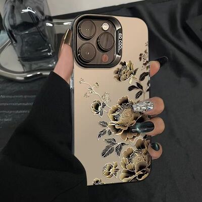简约黑金花朵三星s25ultr手机壳
