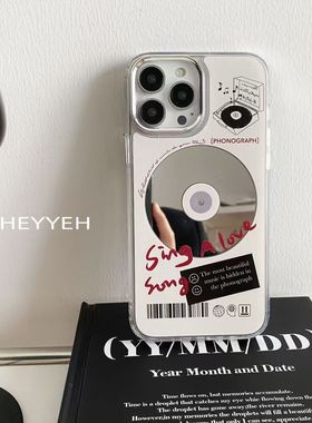 镜面复古CD光盘适用三星s25ultra手机壳硅胶s23+/s22补妆镜s24fe/s21时尚note20新款a55a54a53a35防摔a25a24