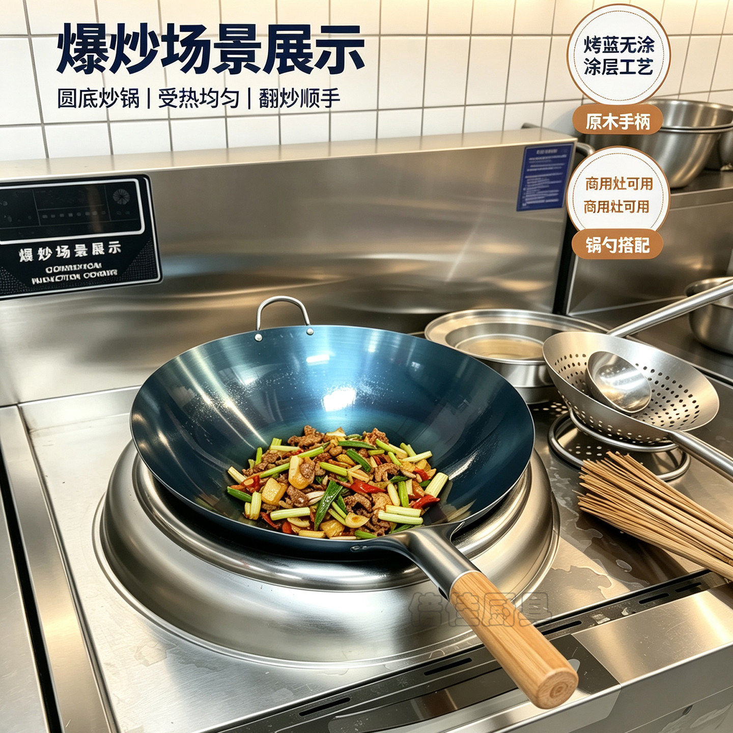 凹面电炉厨师圆底烤蓝厨师熟铁锅