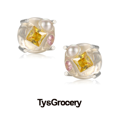 TysGrocery 22 PARK3 融化树脂镶嵌宝石素银耳钉