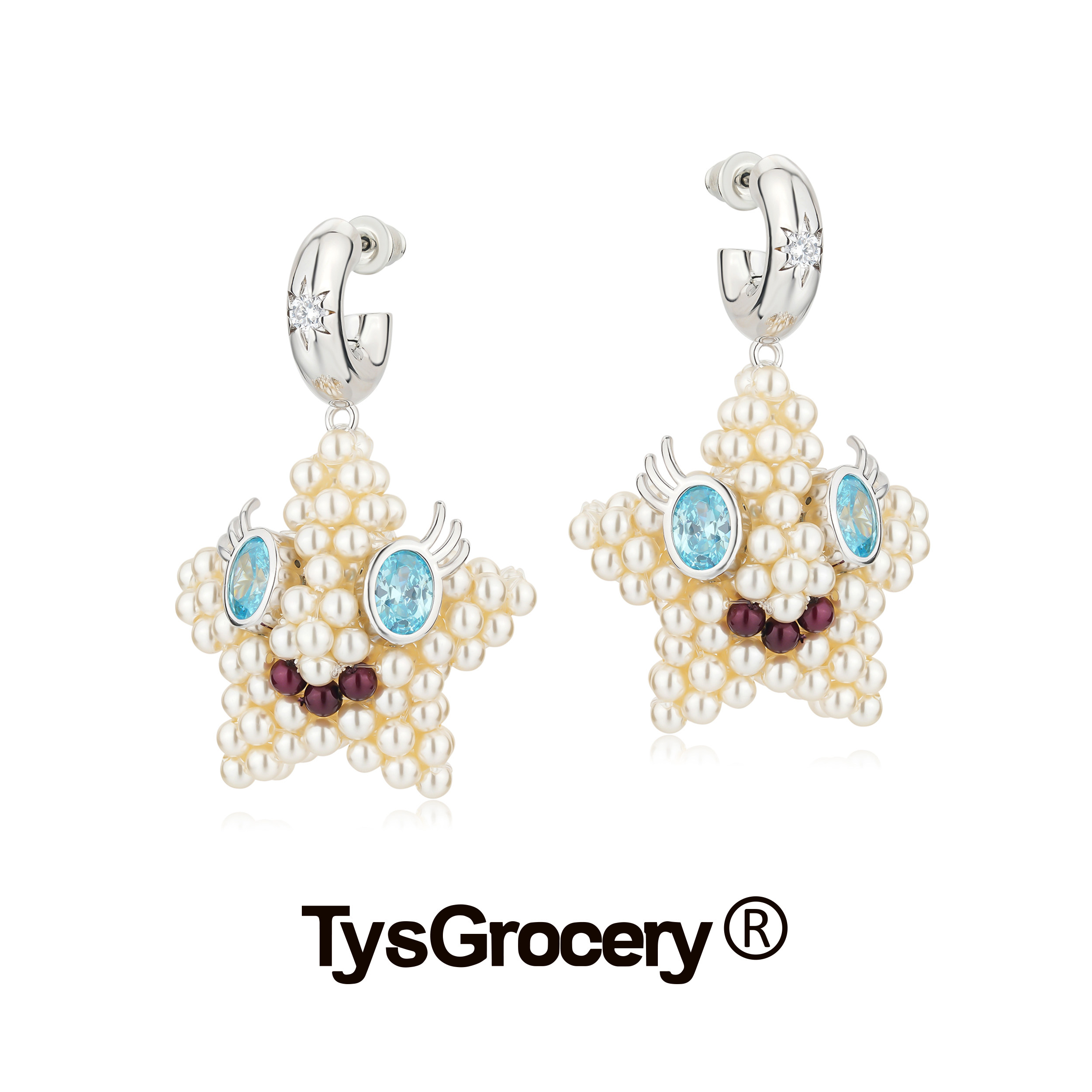 TysGrocery 25 宝石睫毛眼睛贝母串珠耳环