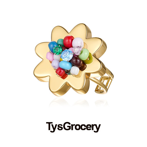 TysGrocery手工钉珠花朵戒指