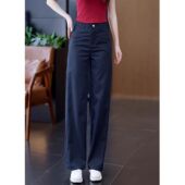 藏青色西装 高腰今年流行爆款 新款 子春秋 直筒裤 阔腿裤 女裤 女夏薄款