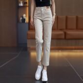 直筒休闲裤 奶茶色烟管牛仔裤 高腰显瘦九分裤 2025年新款 子 女春秋季