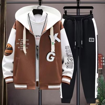 运动风男青少年连帽拉链棒球卫衣